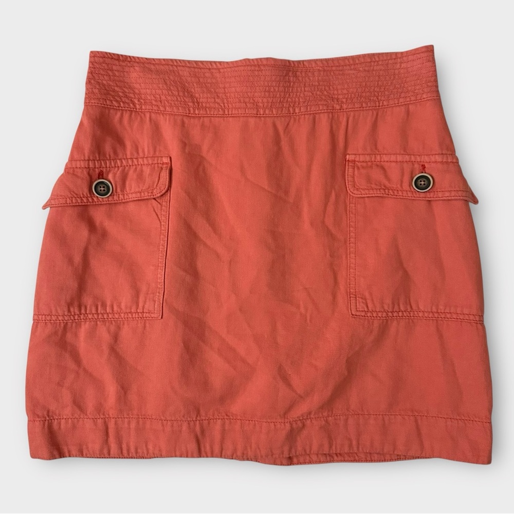 By Anthropologie‎ Coral Cargo Utility Skirt Size 6 Flap Pockets Linen Blend